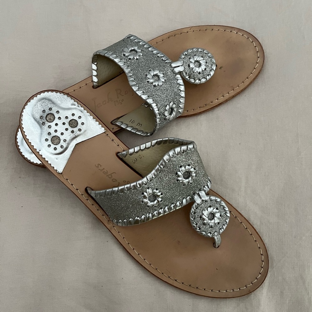Silver glitter Jack Rogers sandals